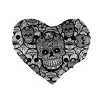 Sugar Skulls   Black And White 16  Premium Heart Shape Cushion 