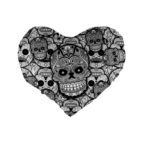 Sugar Skulls   Black And White 16  Premium Heart Shape Cushion  from ArtsNow.com Back