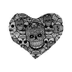 Sugar Skulls   Black And White 16  Premium Heart Shape Cushion  from ArtsNow.com Back