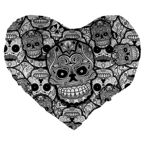 Sugar Skulls   Black And White 19  Premium Heart Shape Cushion from ArtsNow.com Front