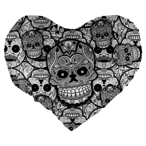 Sugar Skulls   Black And White 19  Premium Heart Shape Cushion from ArtsNow.com Back