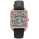 Sugar Skulls   Black And White Rose Gold Leather Watch 