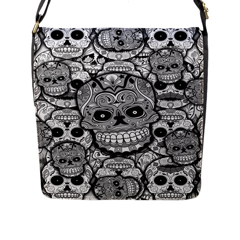 Sugar Skulls   Black And White Flap Closure Messenger Bag (Large) from ArtsNow.com Front