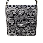 Sugar Skulls   Black And White Flap Closure Messenger Bag (Large)