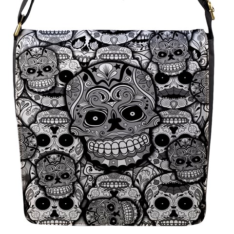 Sugar Skulls   Black And White Flap Closure Messenger Bag (Small) from ArtsNow.com Front