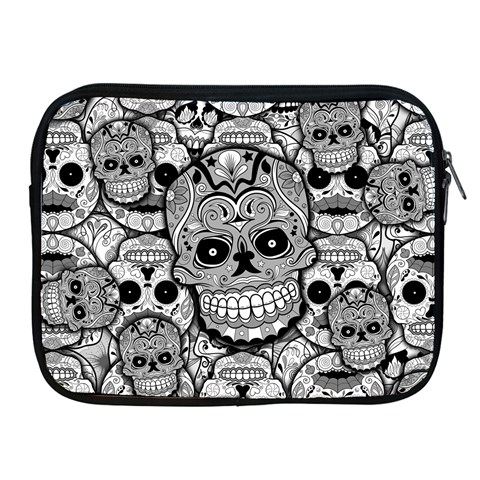 Sugar Skulls   Black And White Apple iPad 2/3/4 Zipper Case from ArtsNow.com Front