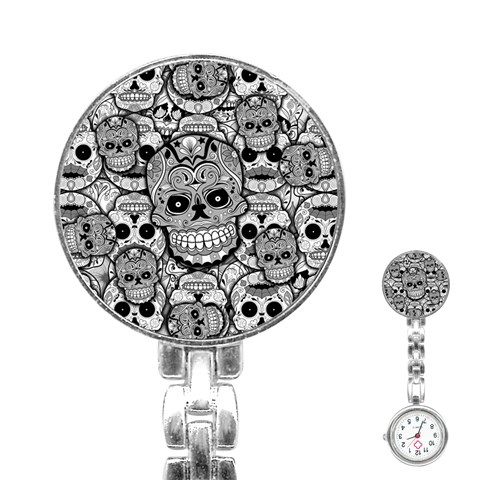 Sugar Skulls   Black And White Stainless Steel Nurses Watch from ArtsNow.com Front