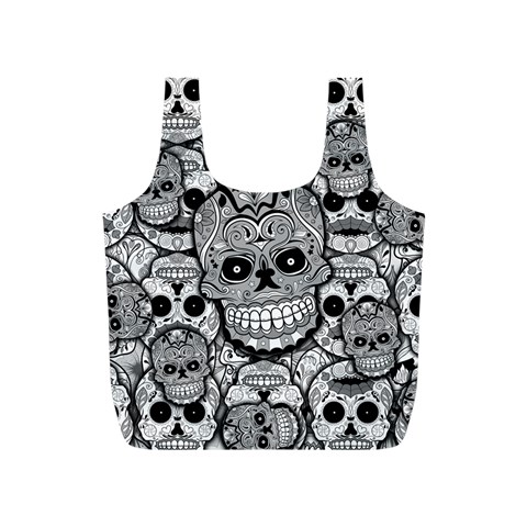 Sugar Skulls   Black And White Full Print Recycle Bag (S) from ArtsNow.com Front