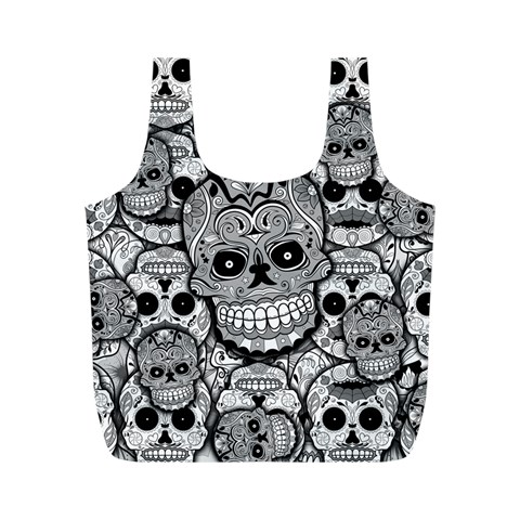 Sugar Skulls   Black And White Full Print Recycle Bag (M) from ArtsNow.com Front