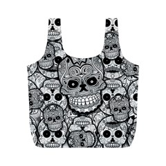 Sugar Skulls   Black And White Full Print Recycle Bag (M) from ArtsNow.com Front