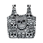 Sugar Skulls   Black And White Full Print Recycle Bag (M)