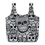 Sugar Skulls   Black And White Full Print Recycle Bag (L)