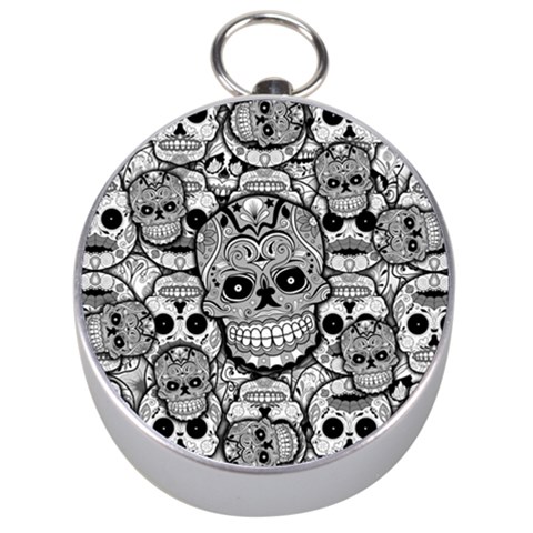 Sugar Skulls   Black And White Silver Compass from ArtsNow.com Front