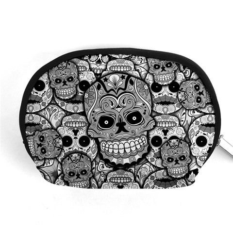 Sugar Skulls   Black And White Accessory Pouch (Medium) from ArtsNow.com Front