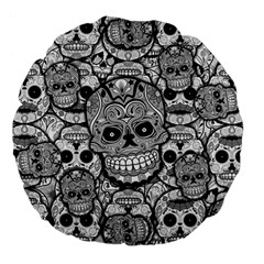 Sugar Skulls   Black And White 18  Premium Flano Round Cushion  from ArtsNow.com Back