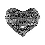 Sugar Skulls   Black And White 16  Premium Flano Heart Shape Cushion 