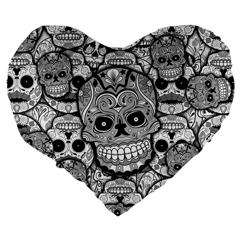 Sugar Skulls   Black And White 19  Premium Flano Heart Shape Cushion from ArtsNow.com Back