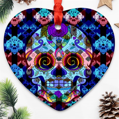 Sugar Skulls   Hypno Ornament (Heart) from ArtsNow.com Front