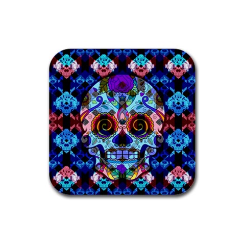 Sugar Skulls   Hypno Rubber Square Coaster (4 pack) from ArtsNow.com Front