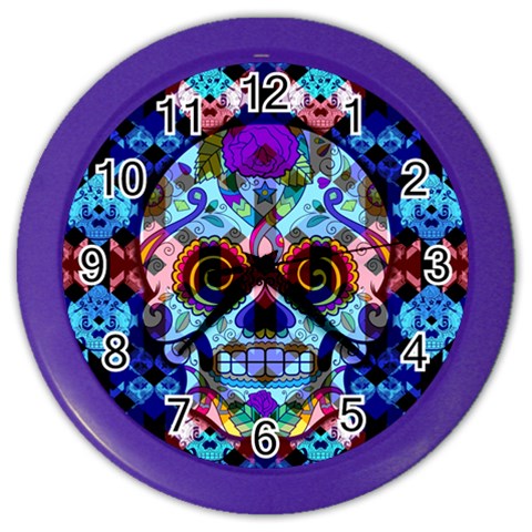 Sugar Skulls   Hypno Color Wall Clock from ArtsNow.com Front