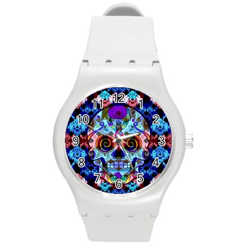 Sugar Skulls   Hypno Round Plastic Sport Watch Medium from ArtsNow.com Front