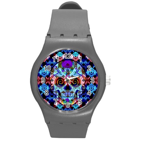 Sugar Skulls   Hypno Round Plastic Sport Watch Medium from ArtsNow.com Front