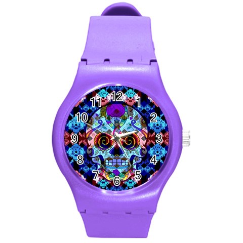 Sugar Skulls   Hypno Round Plastic Sport Watch Medium from ArtsNow.com Front