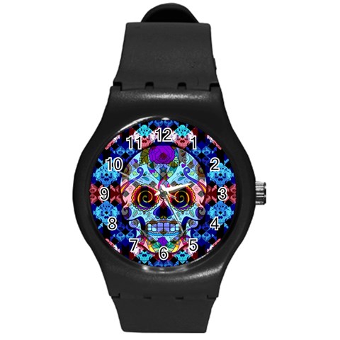 Sugar Skulls   Hypno Round Plastic Sport Watch Medium from ArtsNow.com Front