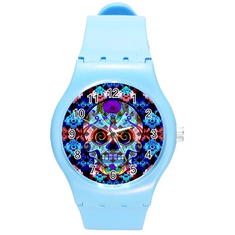 Sugar Skulls   Hypno Round Plastic Sport Watch Medium from ArtsNow.com Front