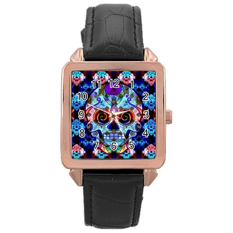 Sugar Skulls   Hypno Rose Gold Leather Watch  from ArtsNow.com Front