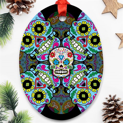 Sugar Skulls   Spiral Ornament (Oval) from ArtsNow.com Front