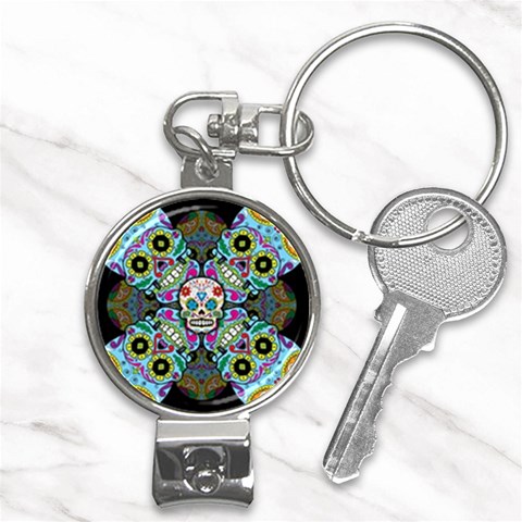 Sugar Skulls   Spiral Nail Clippers Key Chain from ArtsNow.com Front