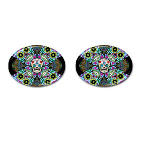 Sugar Skulls   Spiral Cufflinks (Oval) from ArtsNow.com Front(Pair)