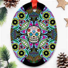 Sugar Skulls   Spiral Oval Ornament (Two Sides) from ArtsNow.com Front