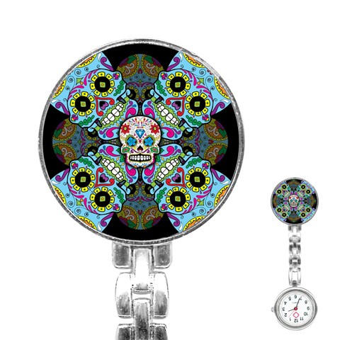 Sugar Skulls   Spiral Stainless Steel Nurses Watch from ArtsNow.com Front