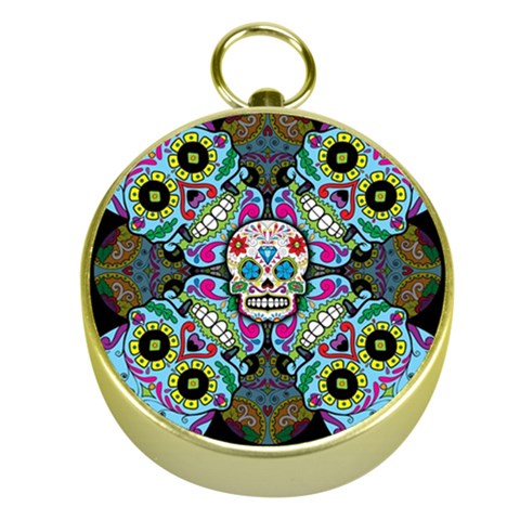 Sugar Skulls   Spiral Gold Compass from ArtsNow.com Front