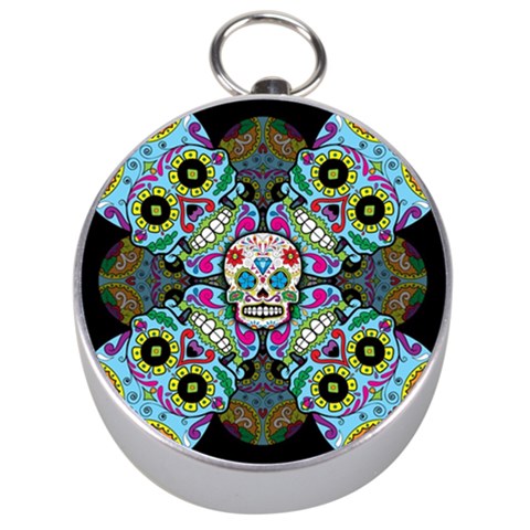 Sugar Skulls   Spiral Silver Compass from ArtsNow.com Front