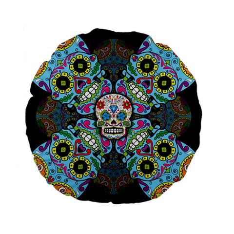 Sugar Skulls   Spiral 15  Premium Flano Round Cushion  from ArtsNow.com Back