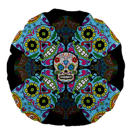 Sugar Skulls   Spiral 18  Premium Flano Round Cushion  from ArtsNow.com Back