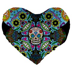 Sugar Skulls   Spiral 19  Premium Flano Heart Shape Cushion from ArtsNow.com Front