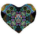 Sugar Skulls   Spiral 19  Premium Flano Heart Shape Cushion