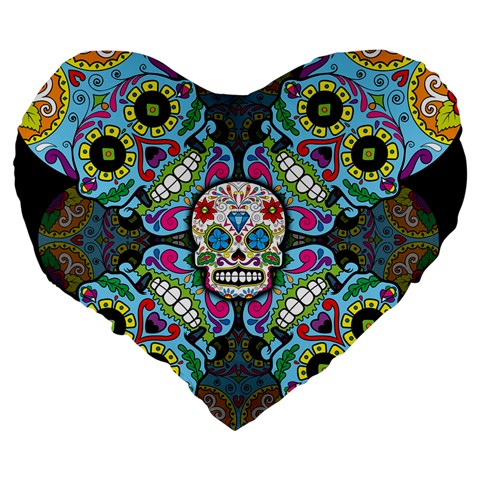 Sugar Skulls   Spiral 19  Premium Flano Heart Shape Cushion from ArtsNow.com Back