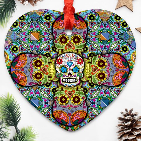 Sugar Skulls   Patterned Ornament (Heart) from ArtsNow.com Front