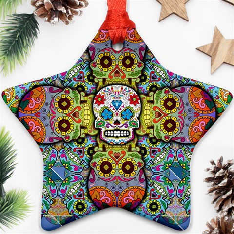 Sugar Skulls   Patterned Ornament (Star) from ArtsNow.com Front