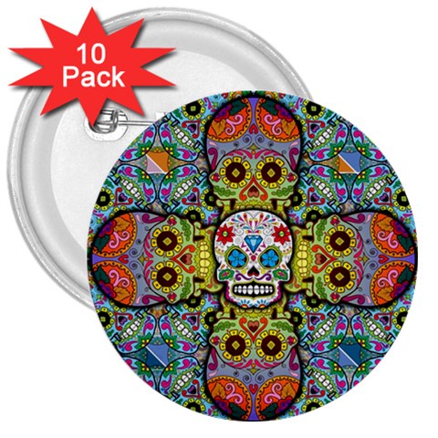 Sugar Skulls   Patterned 3  Button (10 pack) from ArtsNow.com Front