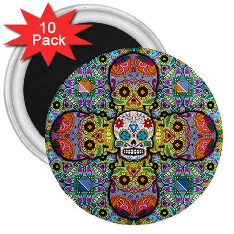 Sugar Skulls   Patterned 3  Magnet (10 pack) from ArtsNow.com Front