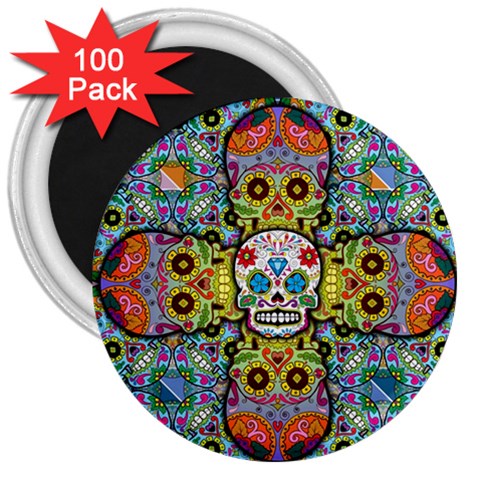 Sugar Skulls   Patterned 3  Magnet (100 pack) from ArtsNow.com Front