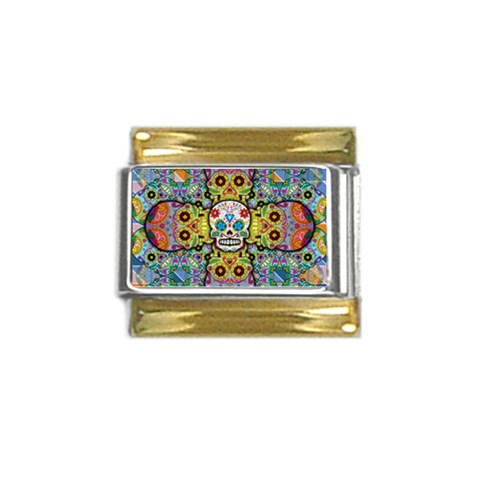 Sugar Skulls   Patterned Gold Trim Italian Charm (9mm) from ArtsNow.com Front