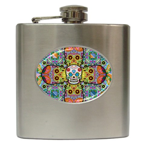 Sugar Skulls   Patterned Hip Flask (6 oz) from ArtsNow.com Front