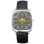 Sugar Skulls   Patterned Square Metal Watch